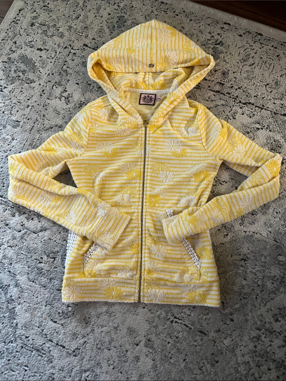 Juicy Couture Yellow & White Floral Striped zip up hoodie